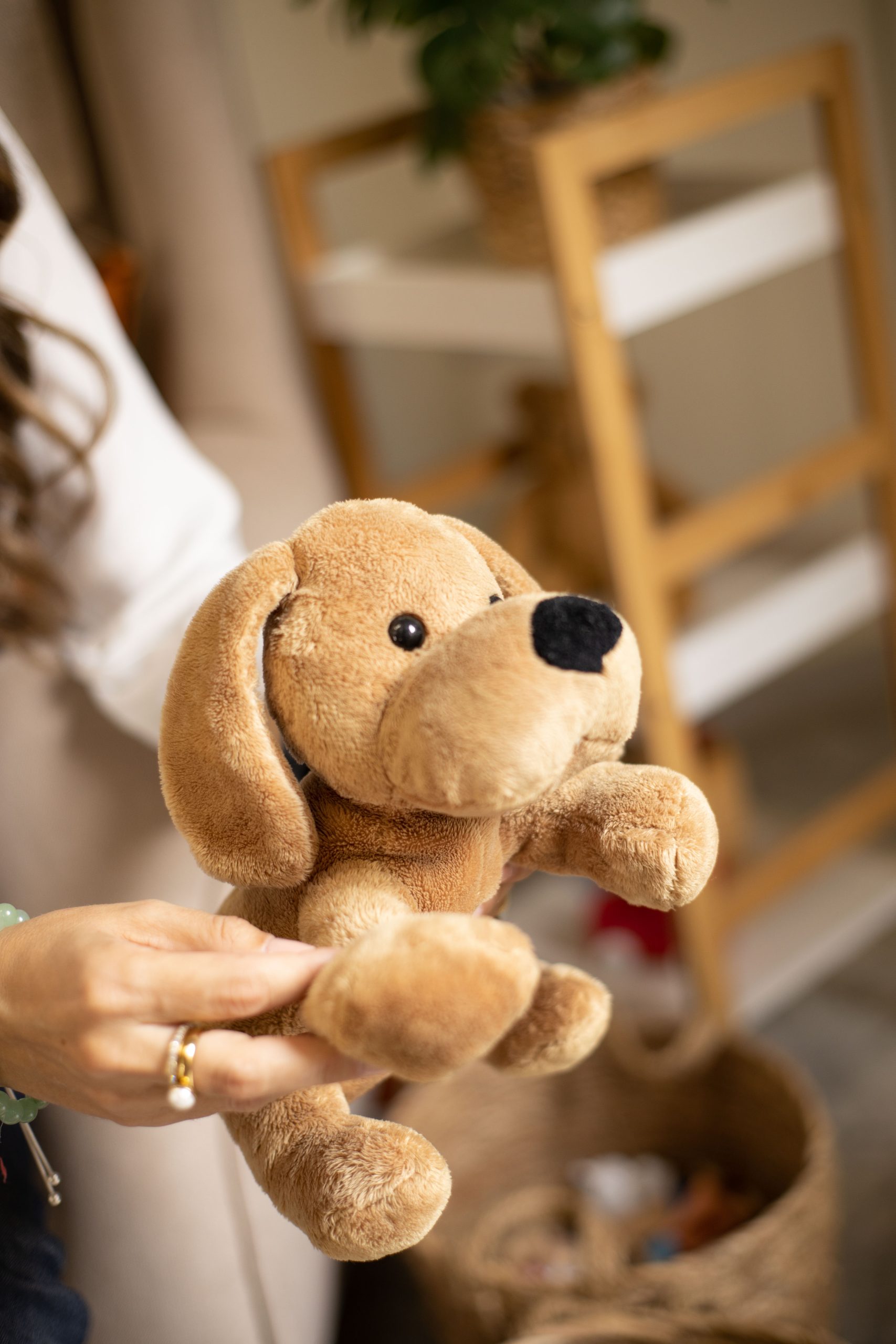 Marta Mentado con peluche de perro: Terapias infantiles en Santa Cruz